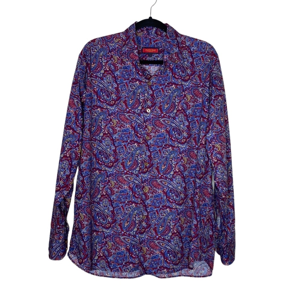 Austin Reed London Maroon (Red)/Blue Paisley Button Down Long Sleeve Shirt L
